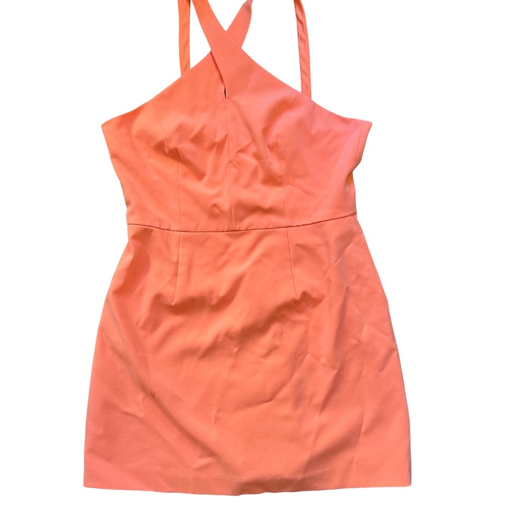 French Connection Coral Orange Sheath Mini Dress Halter Neck Large